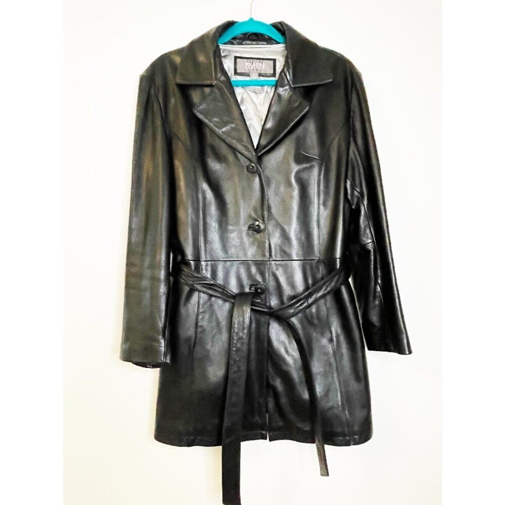 Wilsons Leather Black Genuine Leather Belted Coat Jacket Women’s L Thinsulate